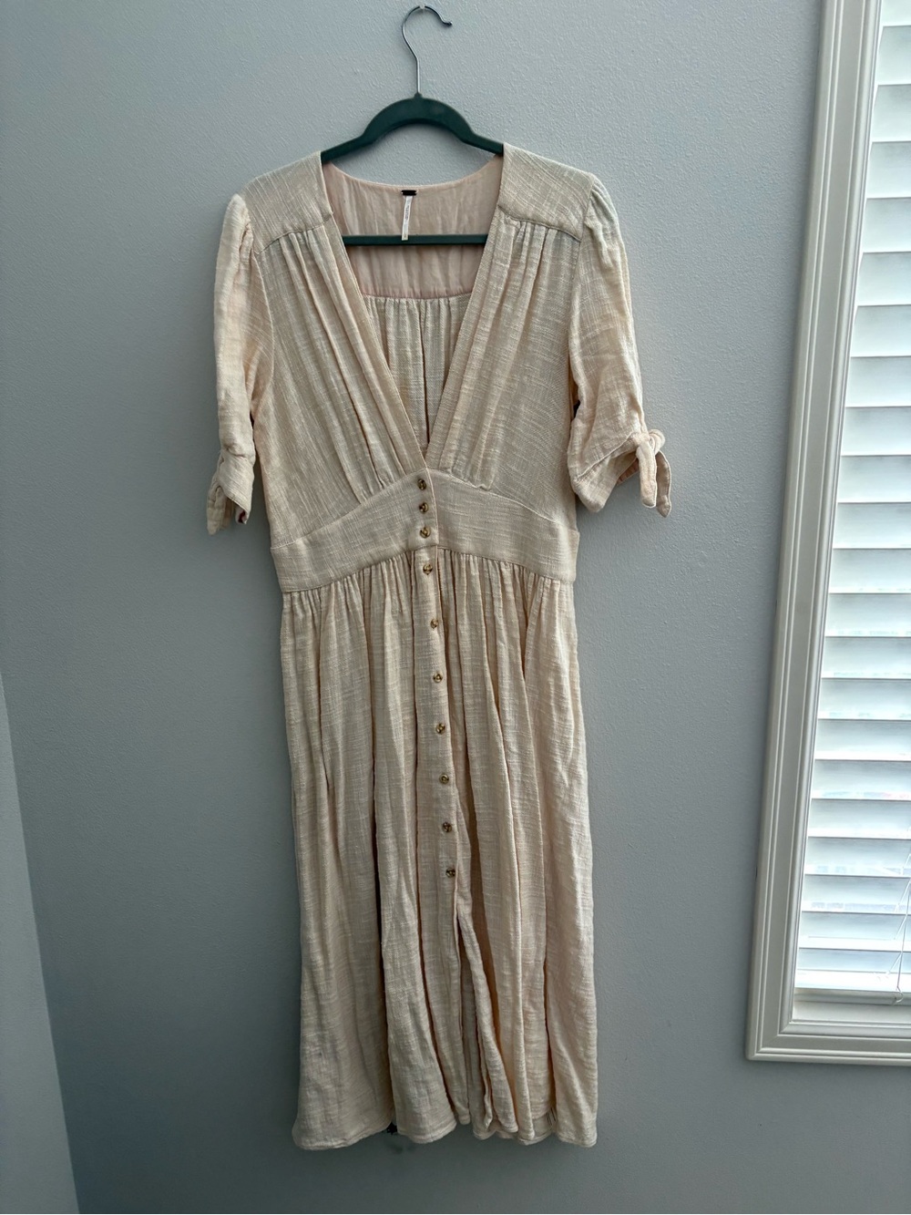 Free People light peach Button-Front V-Neck Maxi Dress